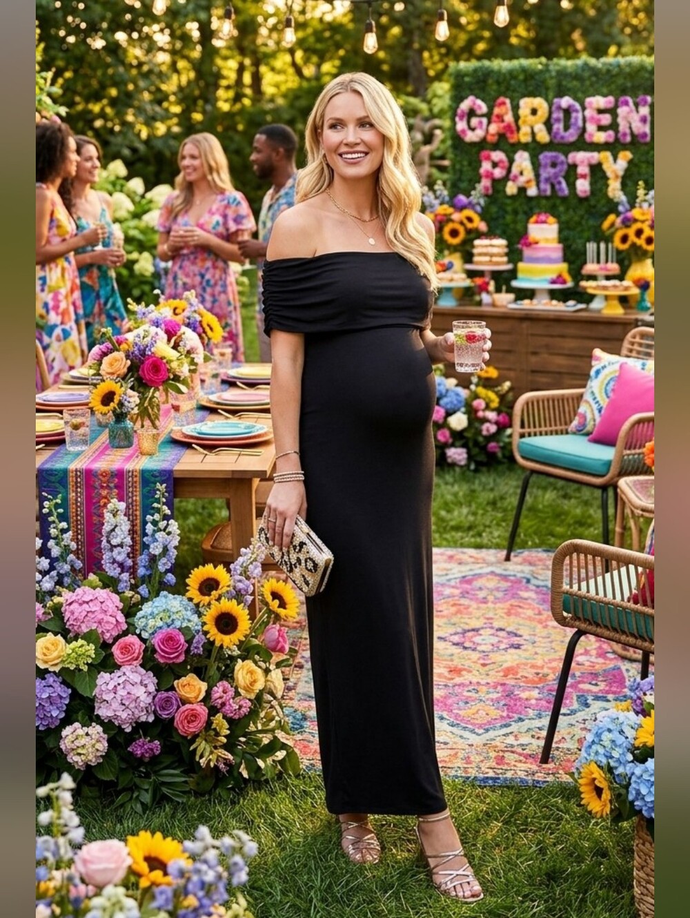 Bumpsuit Off-Shoulder Black Maxi Dress Dress M